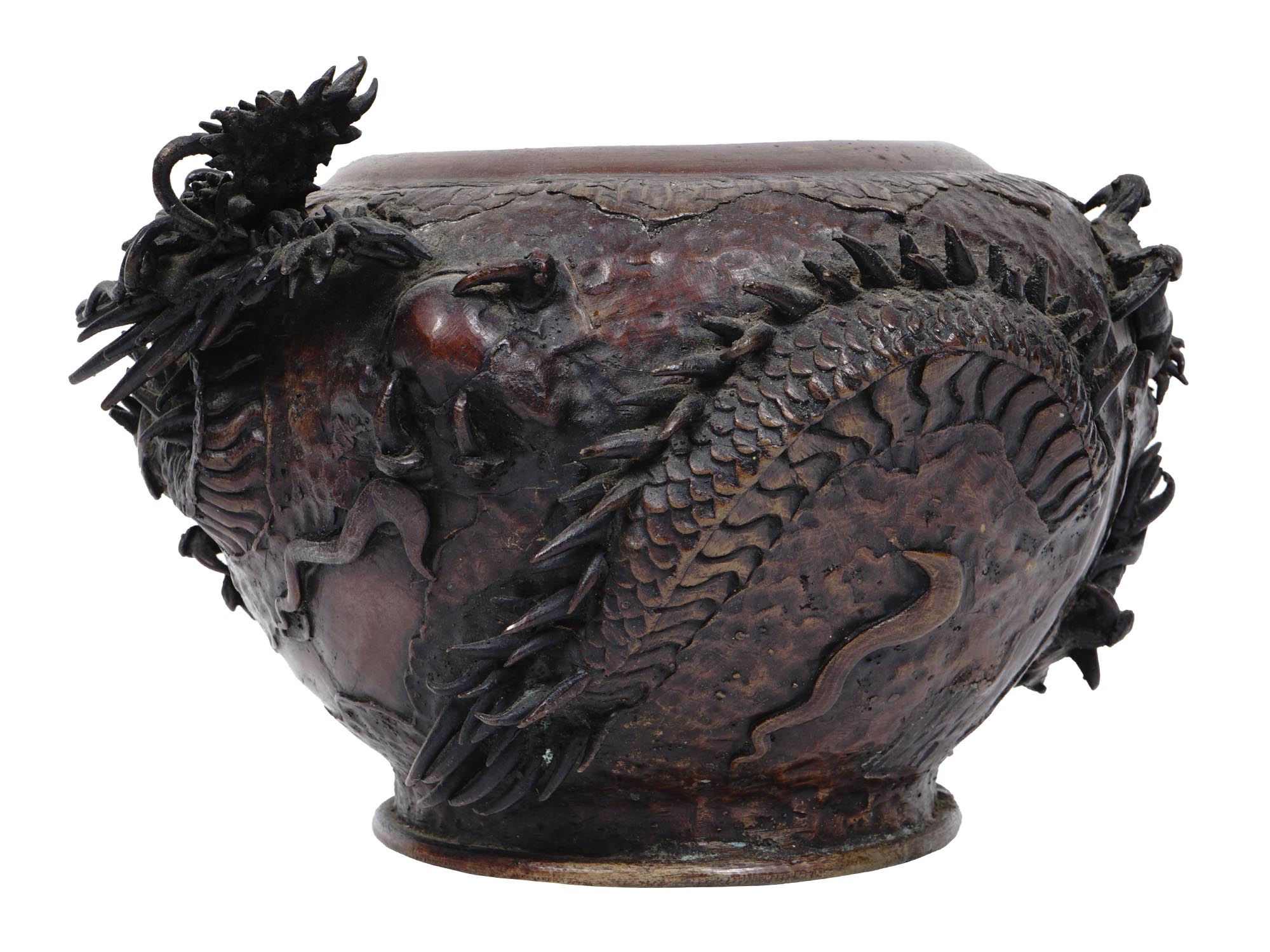 JAPANESE MEIJI PERIOD BRONZE DRAGON HIBACHI BOWL PIC-1